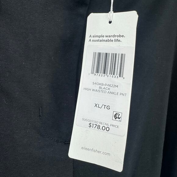 Eileen Fisher Black Cotton Blend Ponte High-Waisted Slim Pant Size XL NWT - Picture 7 of 12